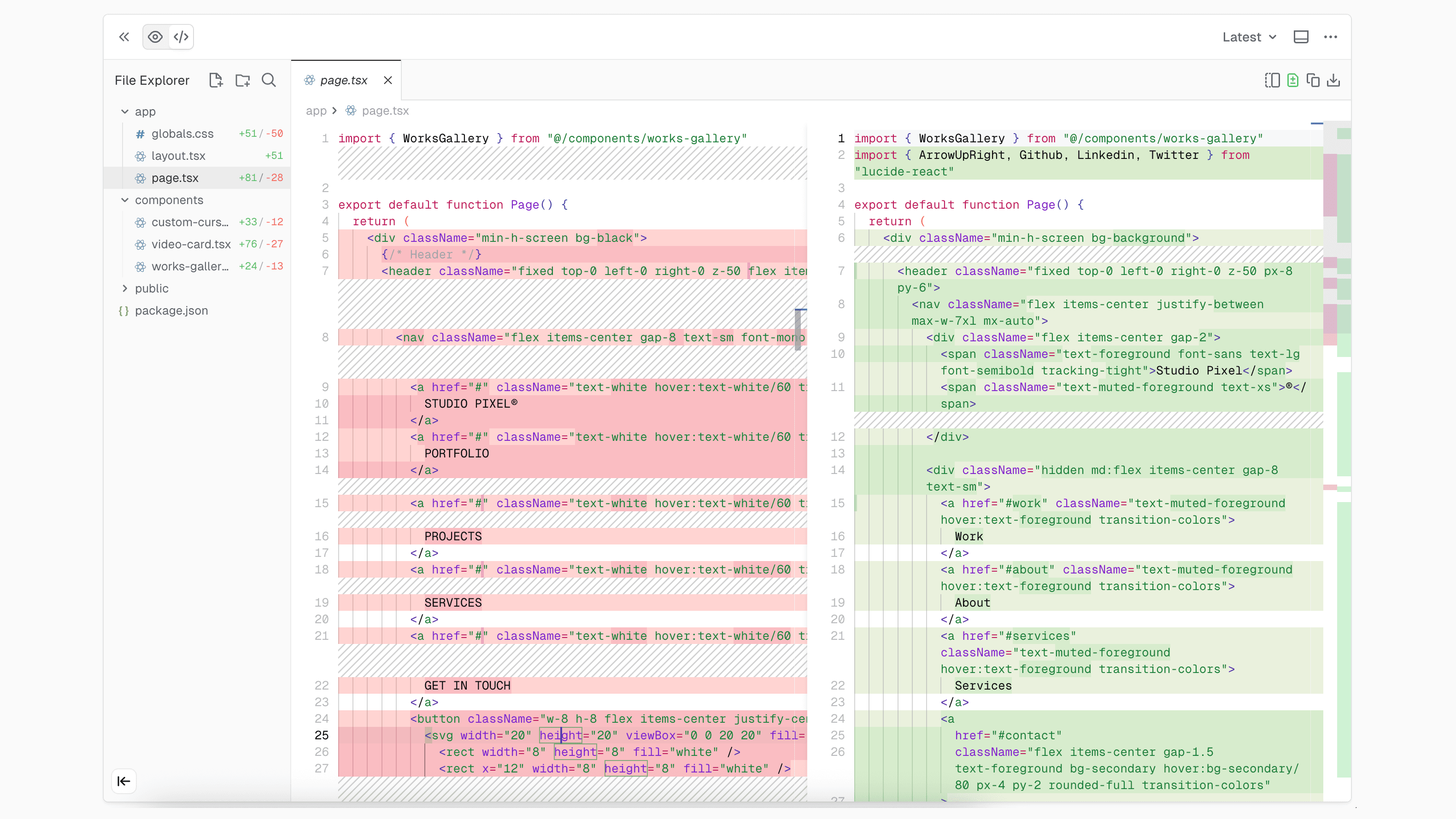 Diff view showing code changes