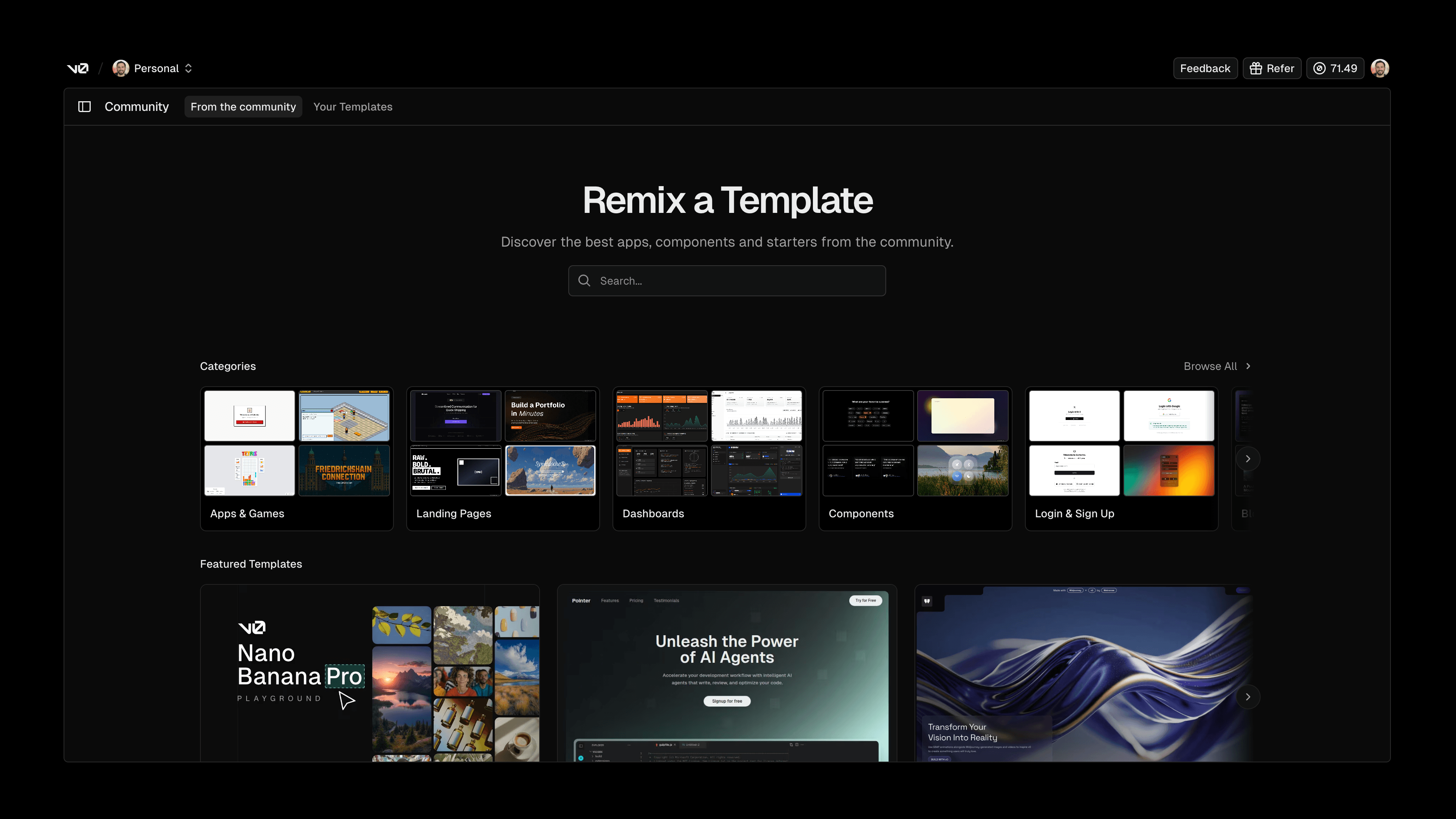 v0 Templates gallery